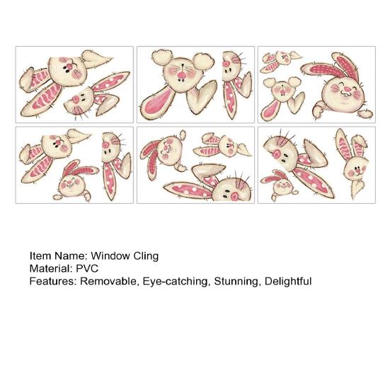 6 Sheets Easter Bunny Window Clings Reusable Static Window Decals for Spring Party Home Classroom Office Decoration