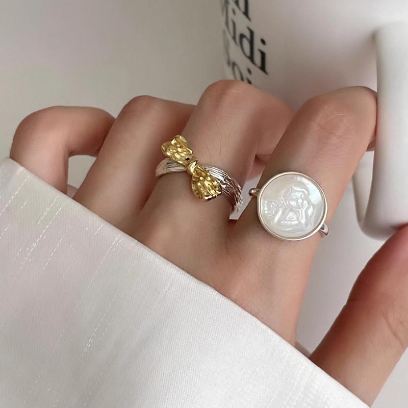 Dreamy Shell Angel Ring For Women Unique Design With Elegant Bow Adjustable Size