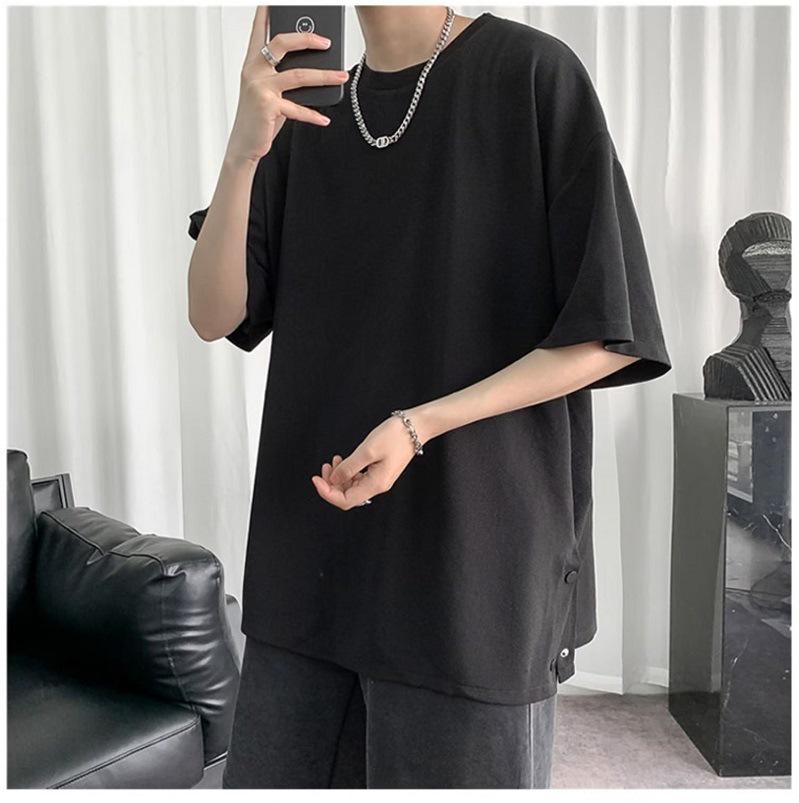Men's Ice Silk Short-Sleeve Button-Down T-Shirt - Loose, Cool Summer Trendy Round Neck Top