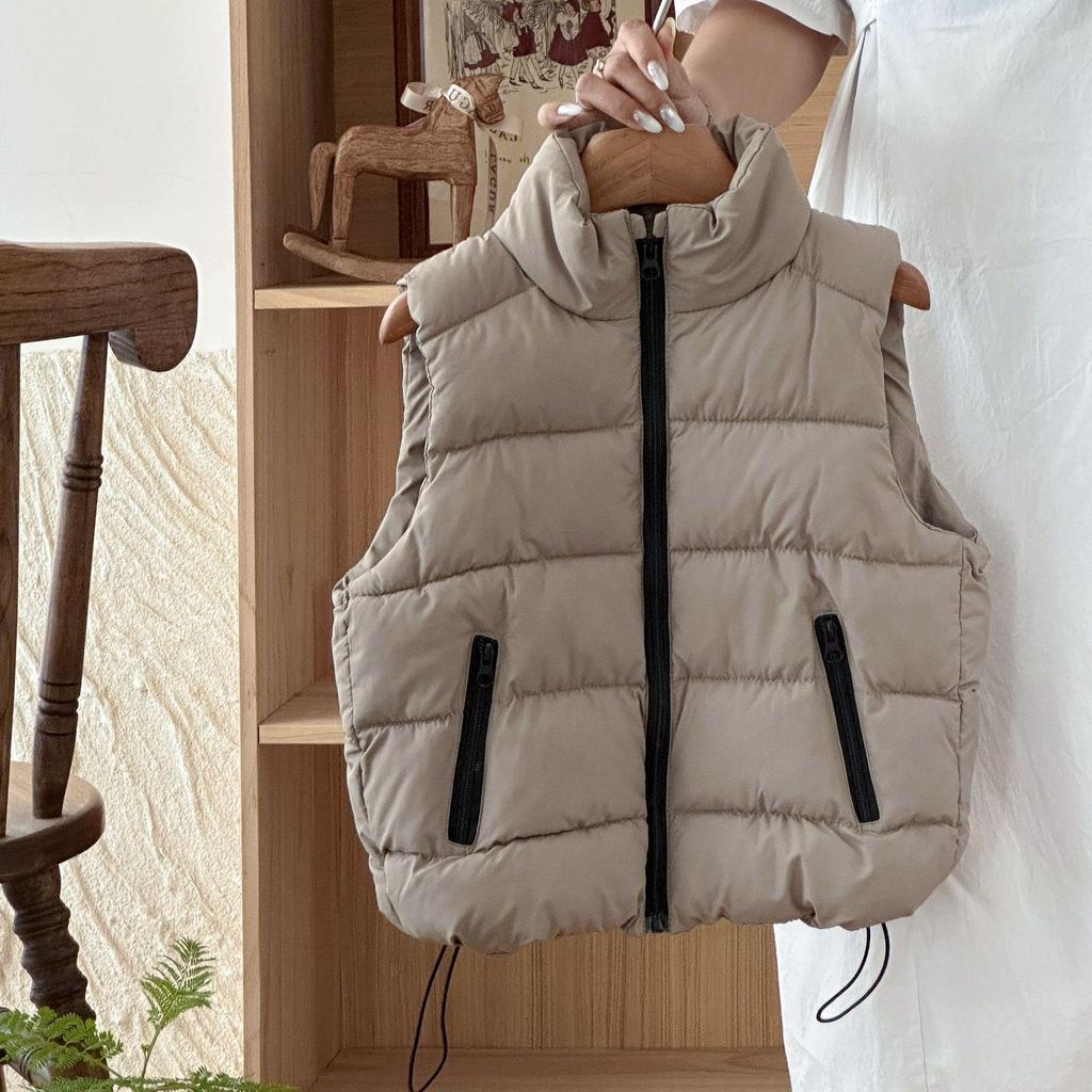 Dziecięca jednolita kamizelka puchowa ze stójką - Ciepła modna odzież wierzchnia dla chłopców i dziewcząt