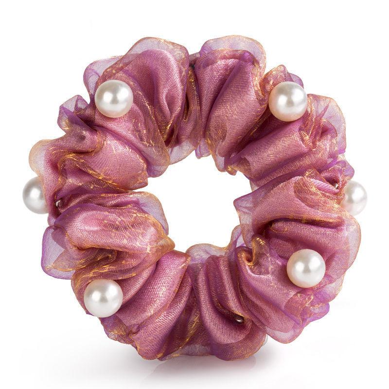 Elegant Pearl Flower Scrunchies Women Girls Elastic Hair Rubber Bands Accessories Tie Hair Ring Rope Ponytail Holder Headdress