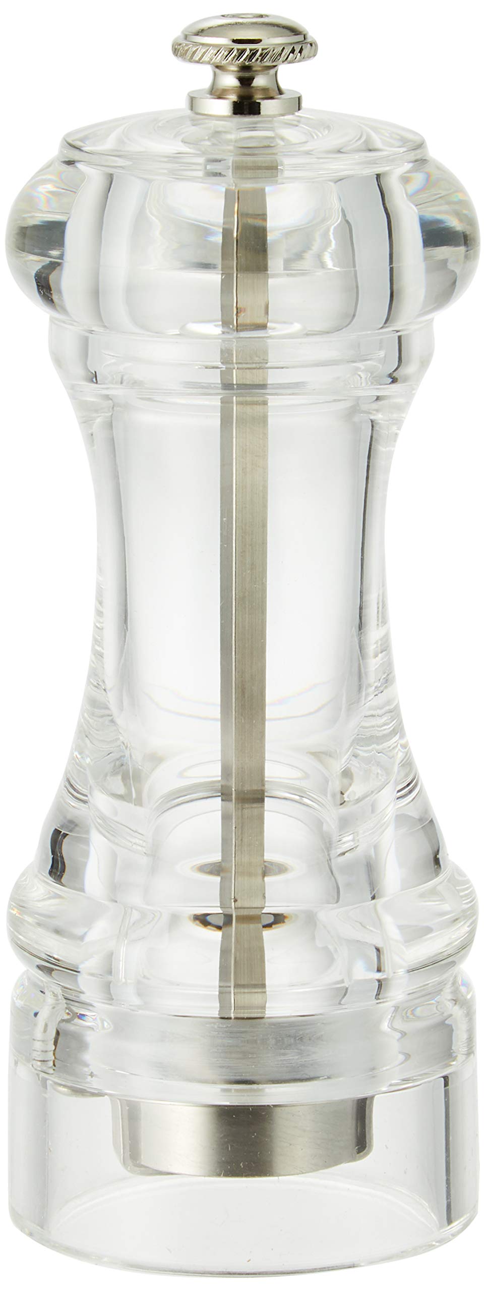 

IKEDA Salt Mill Metal Stainless PSL98 SMA-120 Body Acrylic, Fittings 18-12 Steel, Knob Brass, Japan,