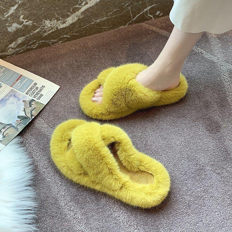 Cotton Slippers Ins Home Fluffy Slippers Women Wear New Thick Bottom Cross Internet Celebrity Spring and Autumn Muffin 2025 Tide