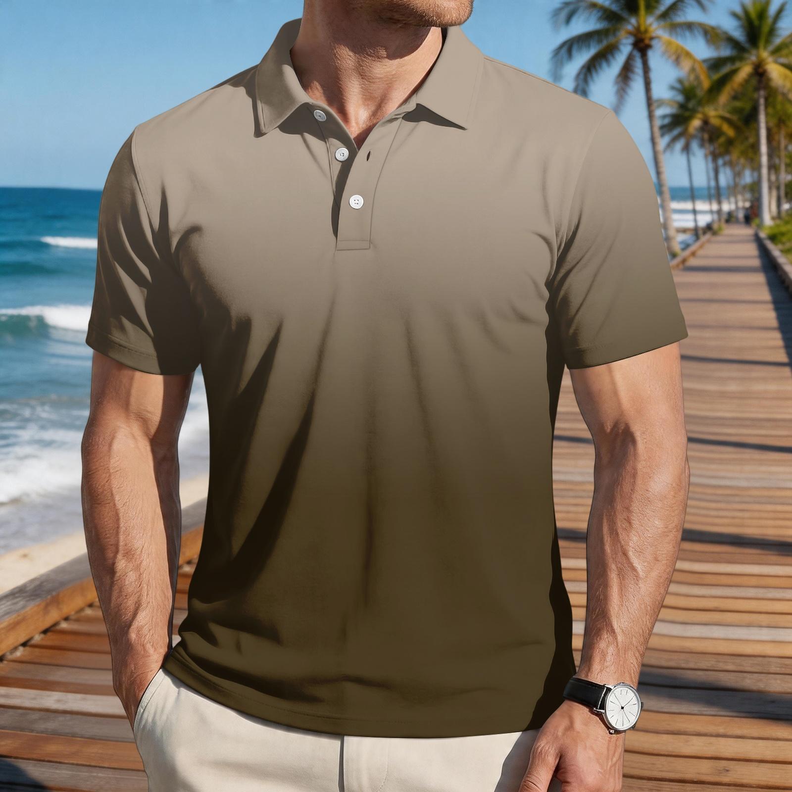 

Men Loose Fit Casual Gradient Print Short Sleeve Polo Shirt with Turn Down Collar for Everyday Wear Comfortable Material XL