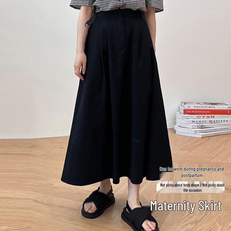 

High Waist A-line Maternity Skirt, Academy Style, Spring/Summer 2026, Umbrella Design, Solid Color, Loose Fit, No Belly Support, Slimming. L