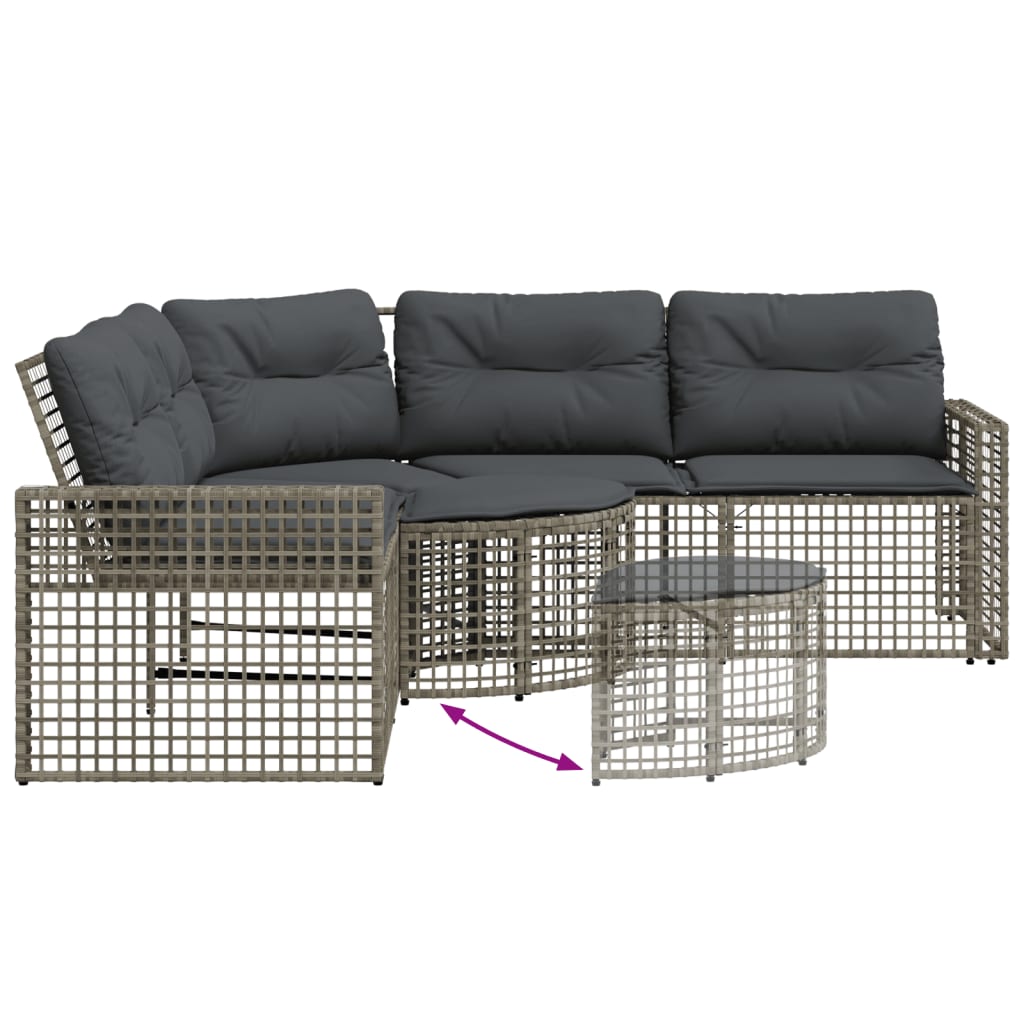 L shaped Garden Sofa with Cushions and Footstool Grey Poly Rattan