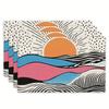 4pc S Placemat Set 12x18 Inches - Geometric Sunrise Landscape Design, Perfect for Holiday Gatherings, Camping, Travel, Vacation,