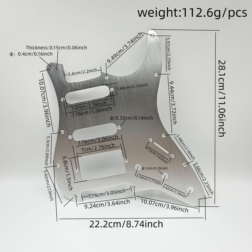 Hoogwaardig 1,5 mm dik Enkelzijdig Geborsteld Aluminiumlegering Paneel 11-gaats ST Elektrische Gitaar Pickguard SSH Decoratieve Pickguard
