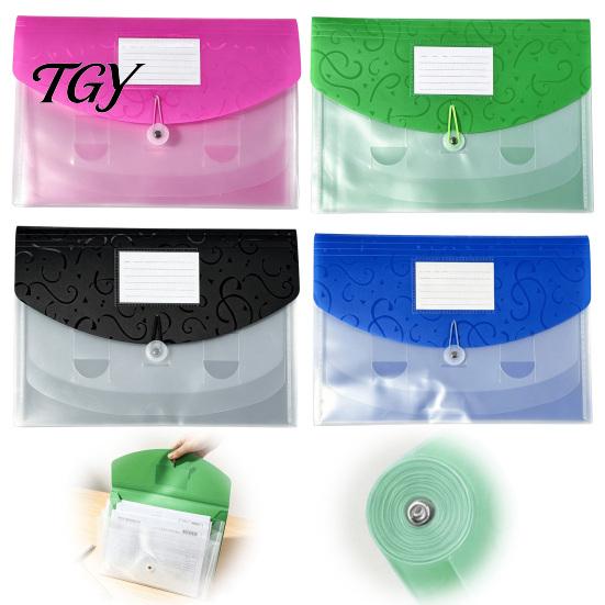 Plastic File Pouch Expandable Document Folder with Label Slot, Layered Design Waterproof PP Business Envelope, Secure Rope Closure Organizer