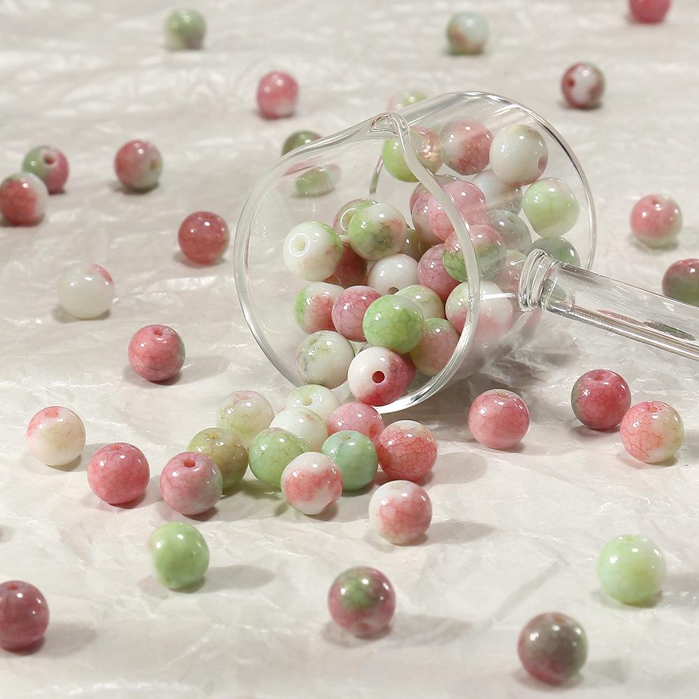 100pcs 8mm Pastoral Oil Painting Imitation Ceramic Glass Jade Crushed Beads for DIY Handmade Bracelets and Loose Beading