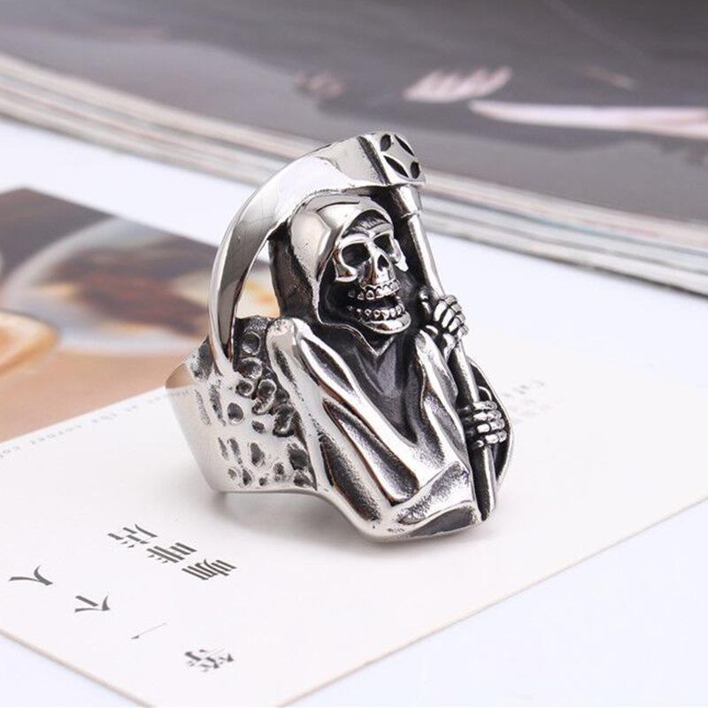 Accessories Personalized Retro Titanium Steel Ring, Reaper Scythe Domineering Skull Men's Ring