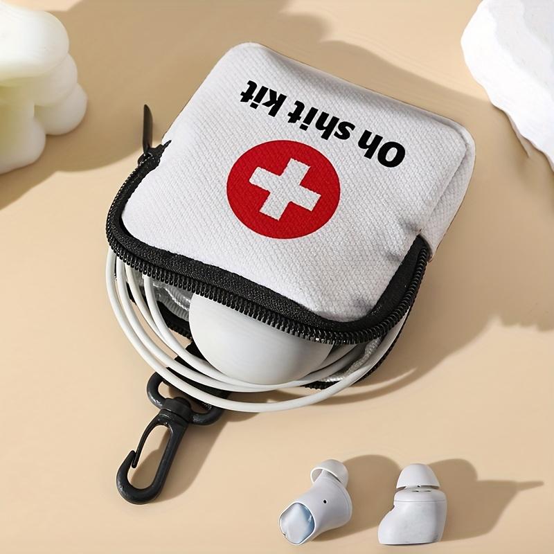 Red Cross & "Oh Shit Kit" Print Coin Purse with Safety Buckle & Zipper Pocket - Multifunctional Storage Bag for Coins, Keys, Cards - Compact Organizer