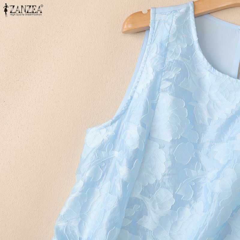 ZANZEA Women Elegant Texture Summer Casual Sleeveless Vest Tops