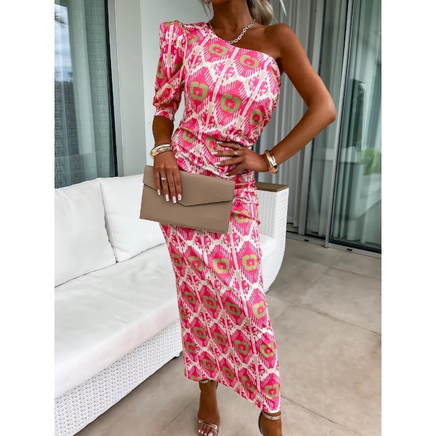 JKASHDK Women s Fashion Summer Spring 1/2 Sleeves Oblique Collar High Waist Casual Dresses S розы красного