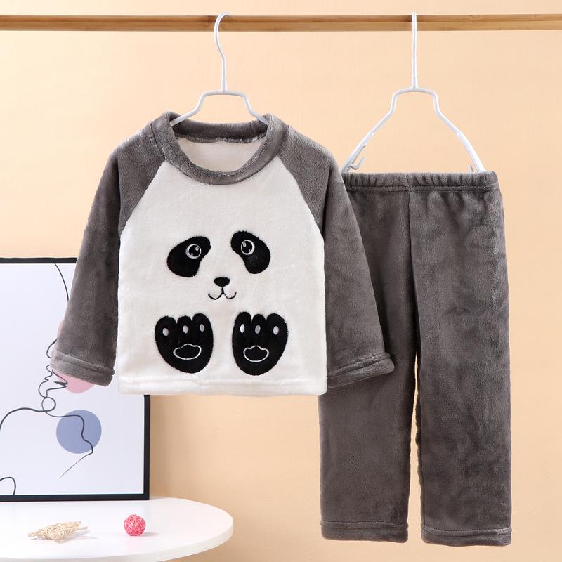 Children's Flannel Pajama Set - Warm Velvet for Boys & Girls, Middle & Big Kids, Autumn/Winter.