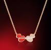 Women's Red Agate & White Mother-of-Pearl Pendant Necklace with 18k Rose Gold and Diamond Accents on a 925 Silver-Plated Clavicle Chain