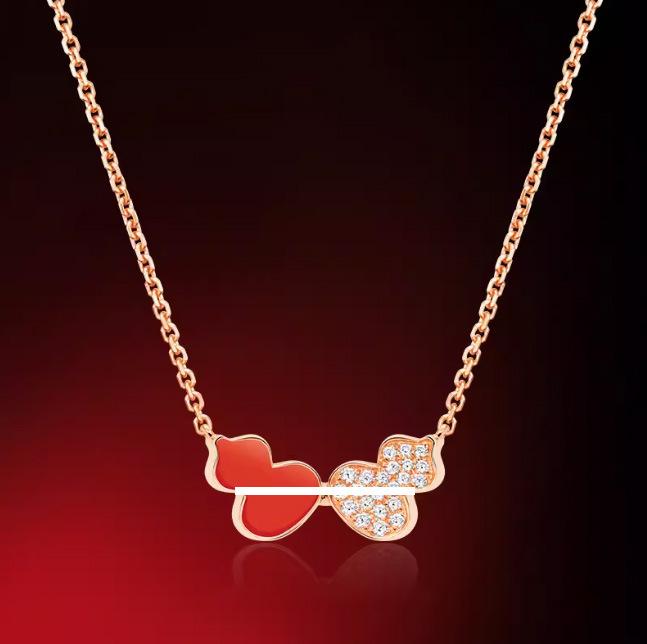 Women's Red Agate & White Mother-of-Pearl Pendant Necklace with 18k Rose Gold and Diamond Accents on a 925 Silver-Plated Clavicle Chain