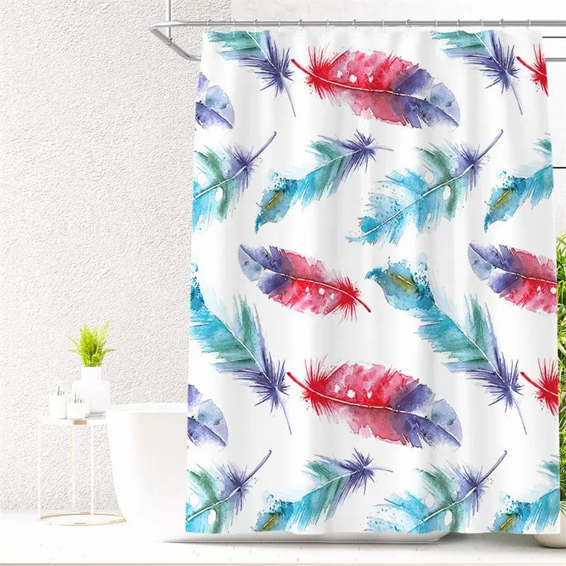 Feather Green Shower Curtain Liner Dreamcatcher Fabric Shower Curtain Waterproof Bath Curtain with Hooks Stall Home Decoration