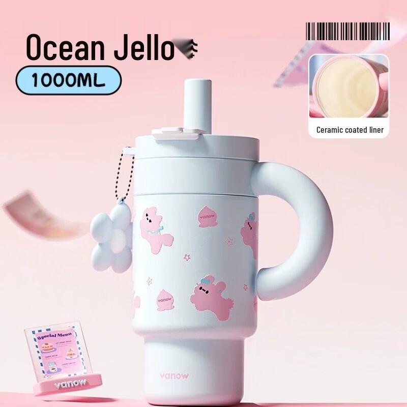 Vanow 1L Ceramic Lined Insulated Straw Tumbler