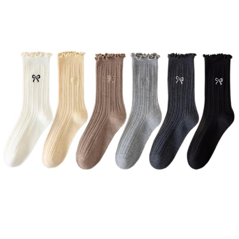 Female Spring and Summer Thin Pure Cotton Fungus Lace Month Loose Mouth Breathable Tube Pile Socks