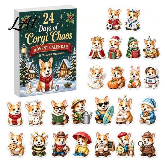 Interactive Unboxing Games 2026 Corgi Christmas Advent Calendar 24 Days Acrylic Dog Ornaments Countdown 2D Holiday Ritual Pendants for Xmas
