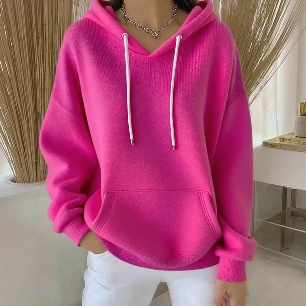 Women's Casual Trendy Hoodie Long Sleeve Color Pullover Sweatshirt