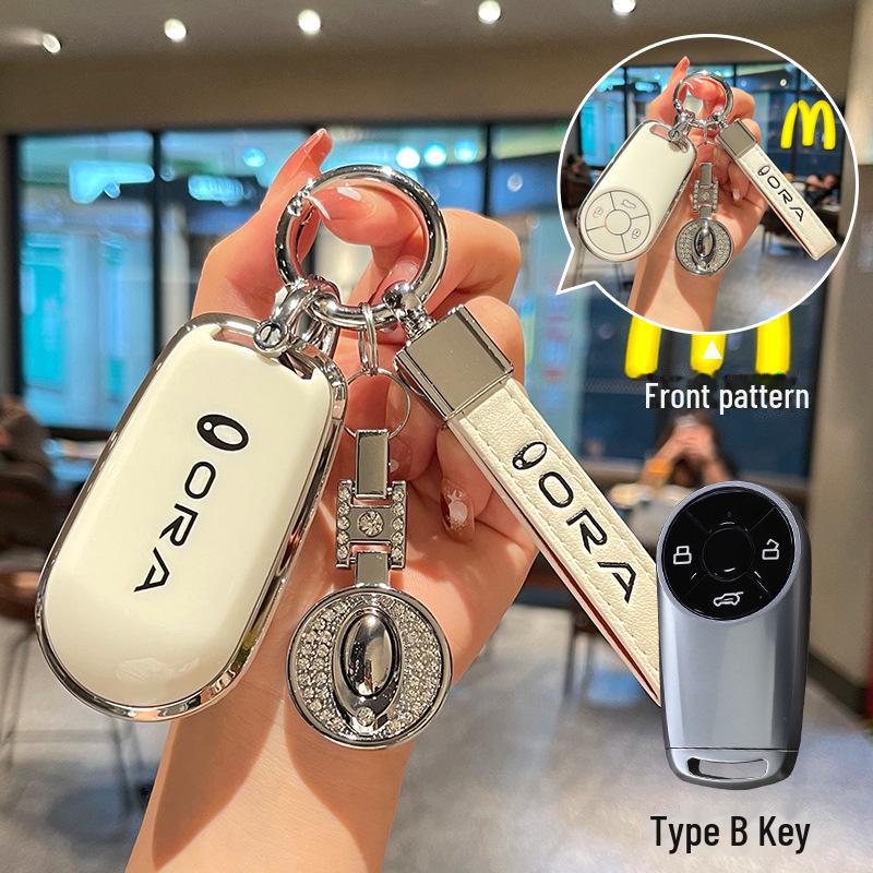 Black Cat Key Cover for Great Wall Euler Good Cat, Lightning Cat, White Cat, Ballet Cat. TPU Protective Shell with Full Coverage Buckle.