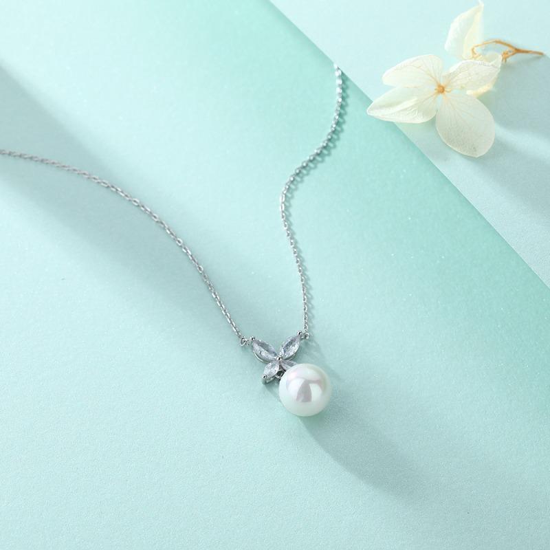 Bead Clover Pendant 925 Sterling Silver Natural Pearl Necklace Women's Niche Design Neck Chain ins Clavicle Chain