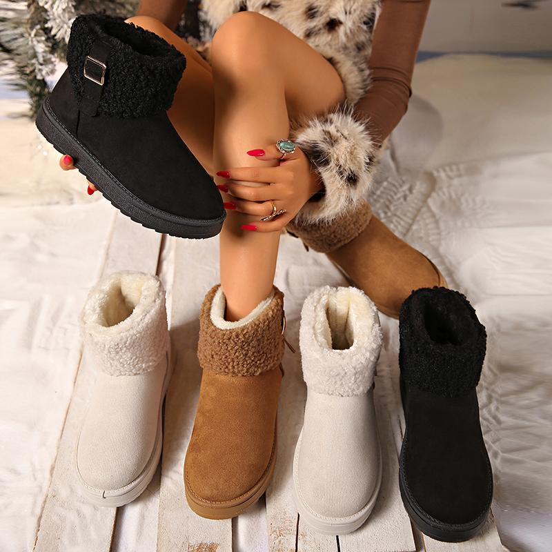 Buckle Decor Women's Platform Snow Boots 2025 Winter Non Slip Warm Plush Ankle Boots Women Comfort Slip On Cotton Shoes Woman
