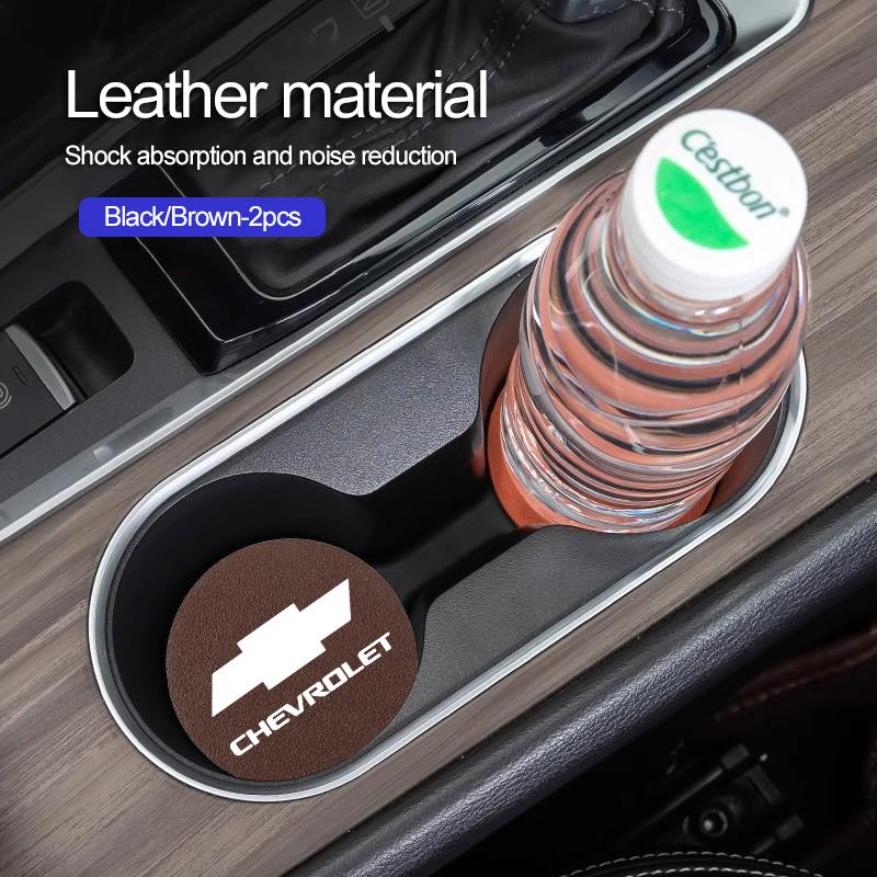 2Pcs Leather Car Coaster Anti-Slip Water Cup Mat For Chevrolet Cruze Malibu Colorado Suburban Equinox Blazer Trax Camaro Spark