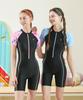 Jeteseu Women'S Aqua Zip-Up Slim Short Sleeve Half-Body Indoor Swimsuit Bl Flowers L_4A456