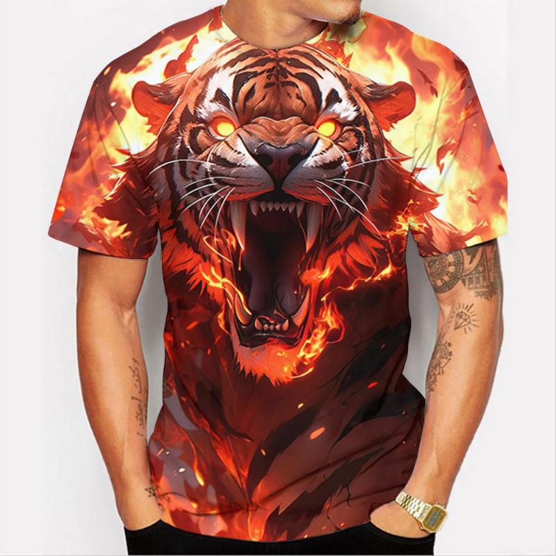 Mode Heren Ronde Hals Korte Mouw 3D Dier Kleurprint Dier Korte Mouw Ronde Hals T-shirt