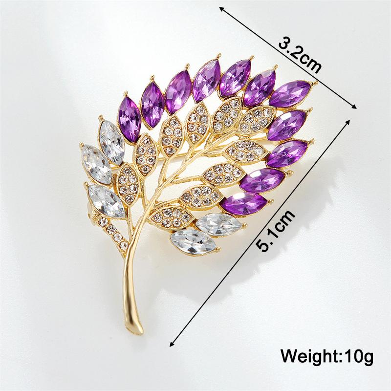 Purple Crystal Luxury Brooches for Women Full Rhinestone Leaf Shape Metal Pins Bohemian Fashion Clothing Brooch new