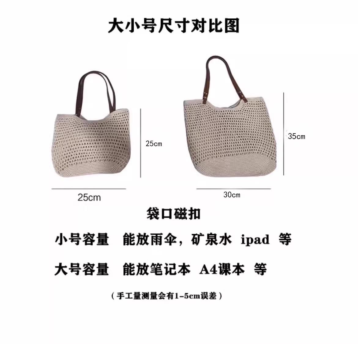 

Korean hollow woven cotton thread bag women s 2025 new large-capacity commuter straw bag summer seaside beach bag