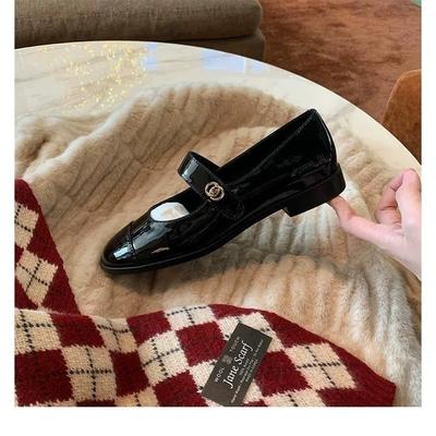 Patent Leather Small Fragrant Style Mary Zhenzi Spring New French Flat-soled Single Shoes Low Heel Thick Heel Small Leather Shoes