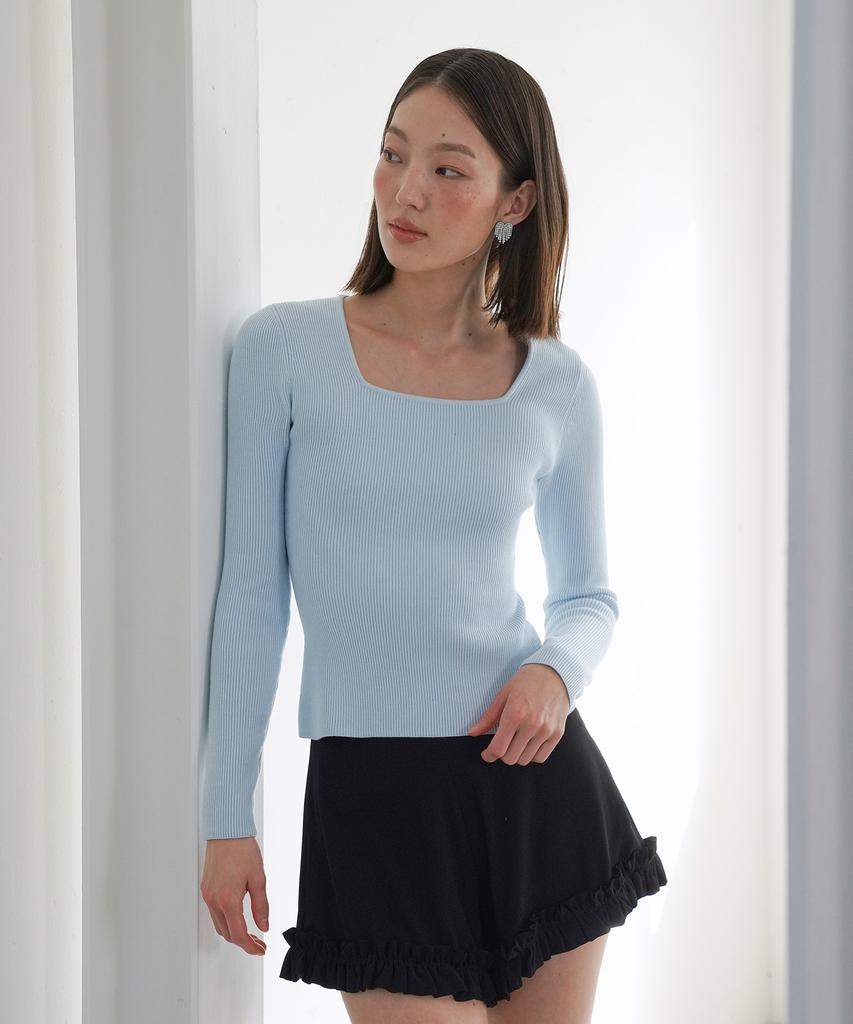 PELOTE Square Neck Knit Top (Light Blue)
