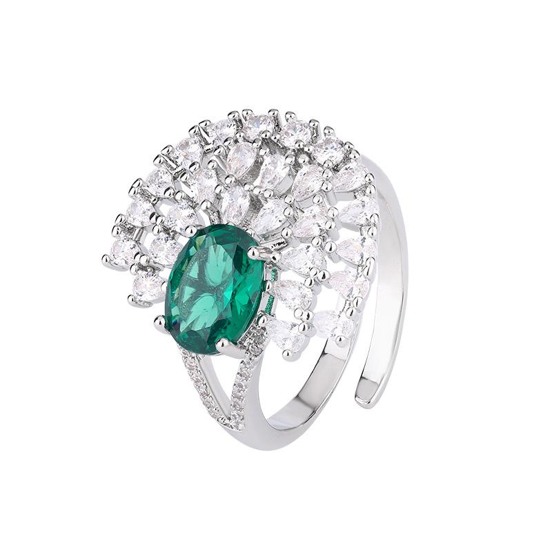 Jewelry New Ring Zircon Ruby Oval Ring Inlaid Cluster Premium Versatile Vintage Women's Jewelry