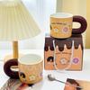 Donut Cute Mug Soft Hand Gift Box Cartoon Ceramic Fat Cup Couple High Pretty Water Cup Holiday Gift