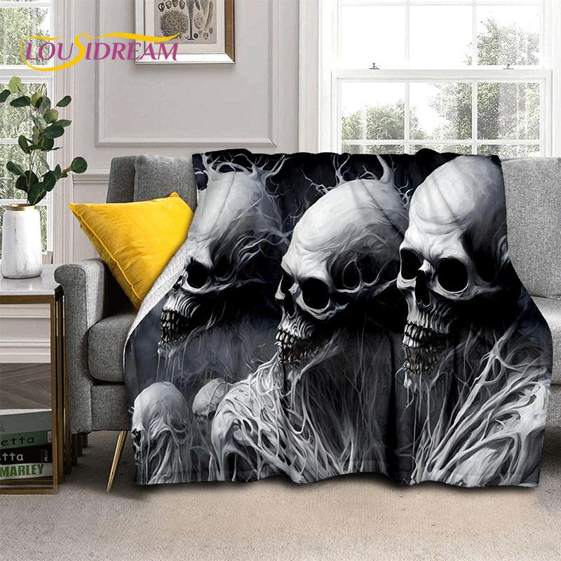 3D Horror Gotycka Czaszka Szkielet Miękkie Flanelowe Kocyki, Koc do Rzucania Wygodny Koc na Piknik Łóżka Kanapę Domową Sypialnię Prezenty