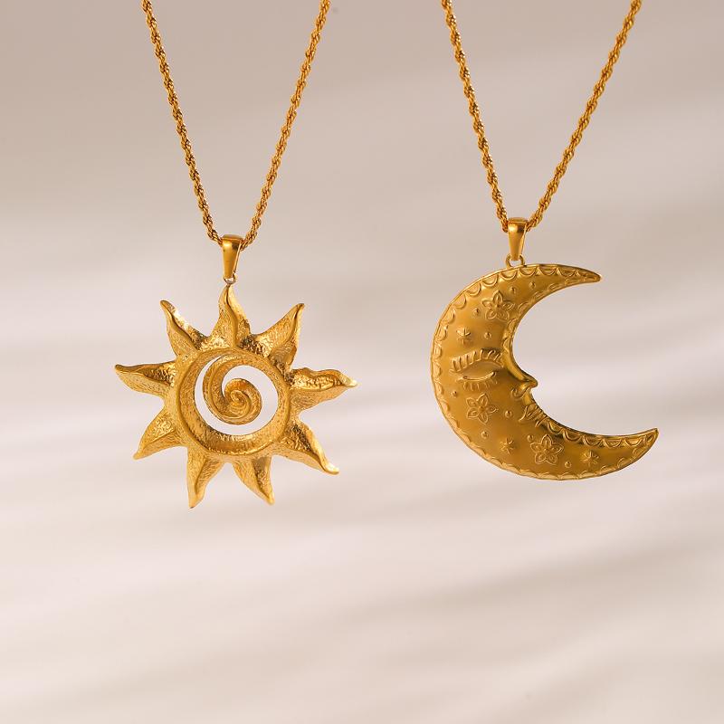 Fashion Personality Stainless Steel Sun & Moon Pendant Necklaces For Women Jewelry Accessries Gifts