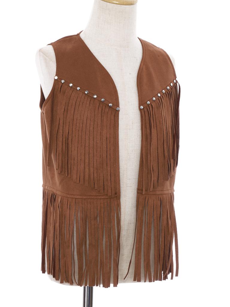 Unisex Dětská kovbojská vesta Otevřená vesta Hruď Ozdobné cvočky Design střapců Třásně Lem Západní párty kostým
