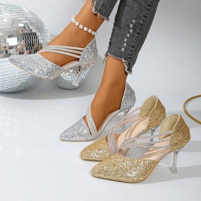 Women Sandals Sexy Pointed Toe High Heels Shoes Ladies New Shiny Crystal Wedding Bridal Shoes Simple  Elegant Women Dress Shoes