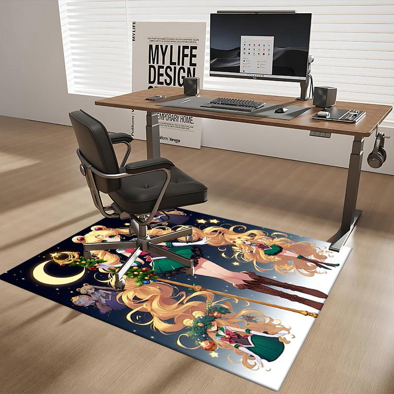1pc Sailor Moon Christmas Edition Chair Mat - Anime Cartoon Design, Non-Slip Carpet for Office and Home Decorations, Suitable for All Seasons.O016