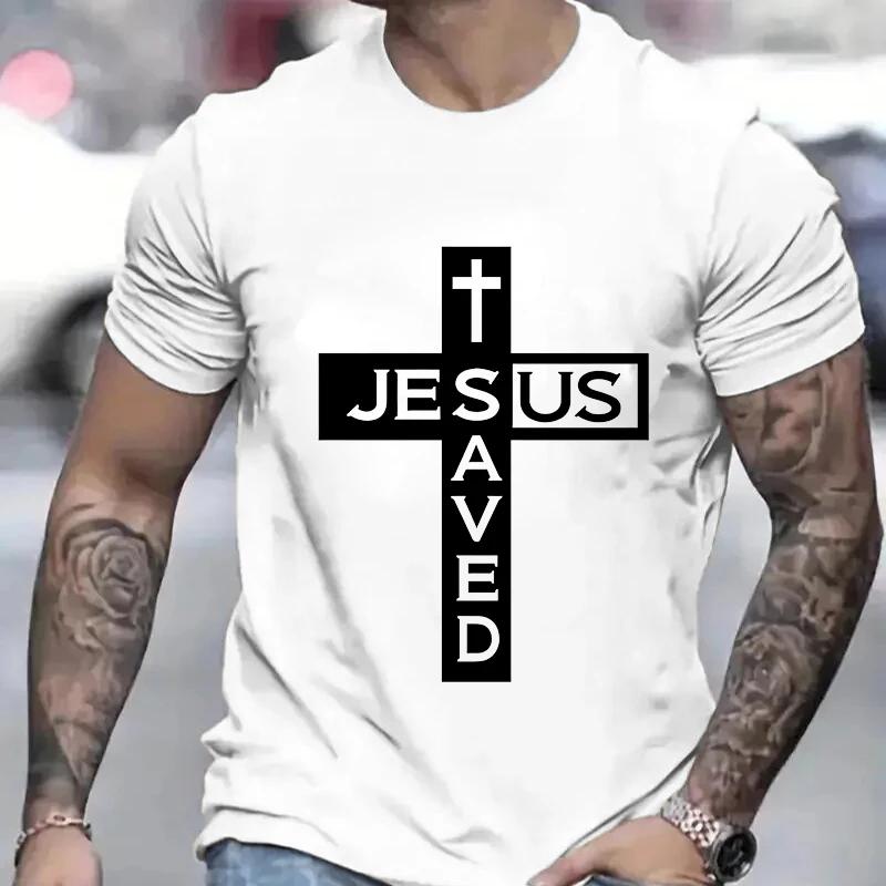 Y2k T-shirts for Men Clothes Short Sleeve T-shirts for Men Women's Tops Woman Jesus Saved My Life Unisex Oversized T-shirt Tops