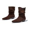 Mode AIYUQI 2025 Neue Damen Western Cowboy Stiefel Spitz, Plissierter Blockabsatz Damenstiefel Große Größe Vintage Stiefeletten weiblich