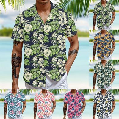 Men's Vintage Button Down Bowling Shirts Short Sleeve Summer Beach Shirt