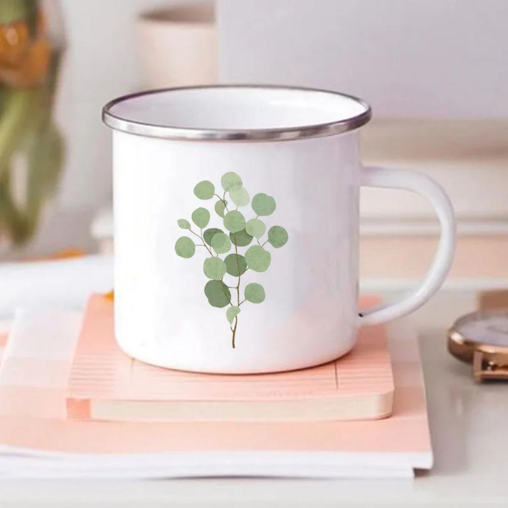 Emaille-Becher mit Blumen-Prant-Aufdruck, kreativer Getränke-/Kaffeebecher, Wasserbecher für draußen, Camping, Lagerfeuer, Tassen mit Griff, Trinkgeschirr, Geschenke