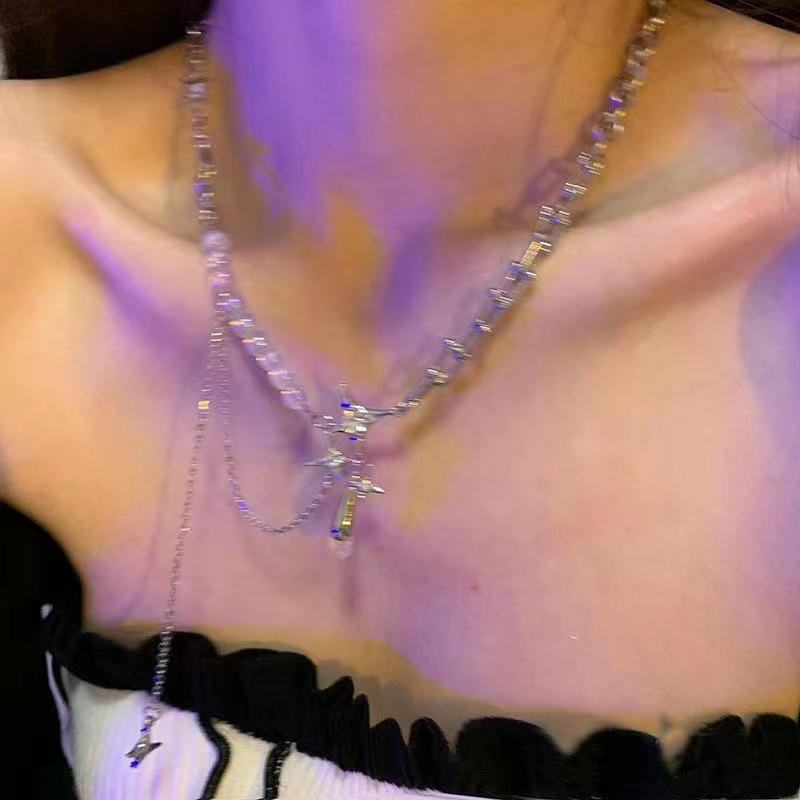 

Индивидуальное ожерелье-подвеска в виде бриллиантовой звезды и капли воды - Женская уникальная хип-хоп цепочка для ключицы серебряный