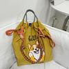 Japanese Style Handmade Waterproof Nylon Canvas Bag with Embroidered Patterns, Large Capacity