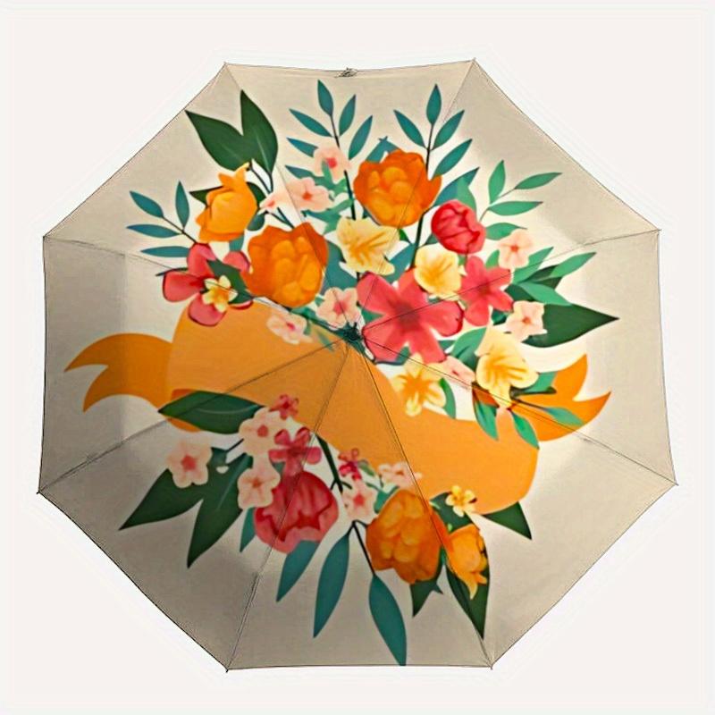 1pc Floral Pattern Automatic Folding Umbrella - Portable Foldable Design with 8 Ribs, Durable Plastic & Iron Frame, Casual Outdoor Accessory